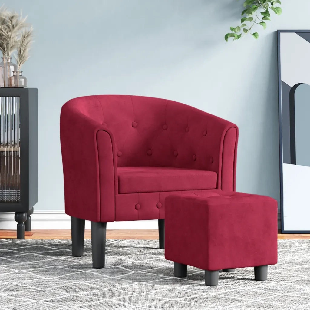 Poltrona Cabriolet con Poggiapiedi Rosso Vino in Velluto 356483
