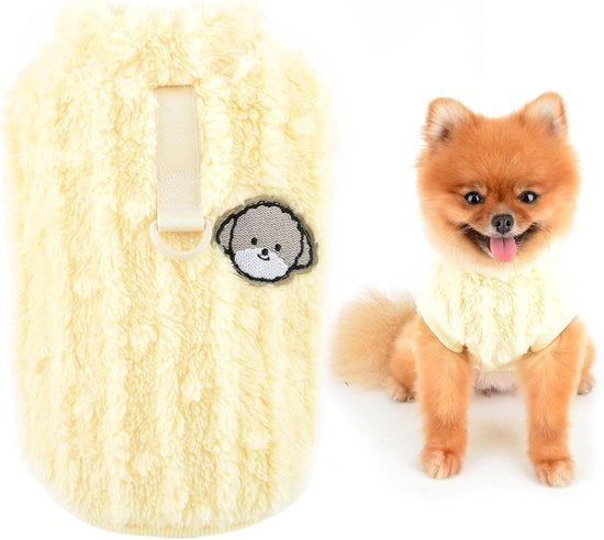 Sweater Sherpa Fleece per Cani – Sweater per Cuccioli con D-ring – Maglia Stretch per Inverno e Autunno, Yorkshire, Chihuahua, Giallo (XXL)