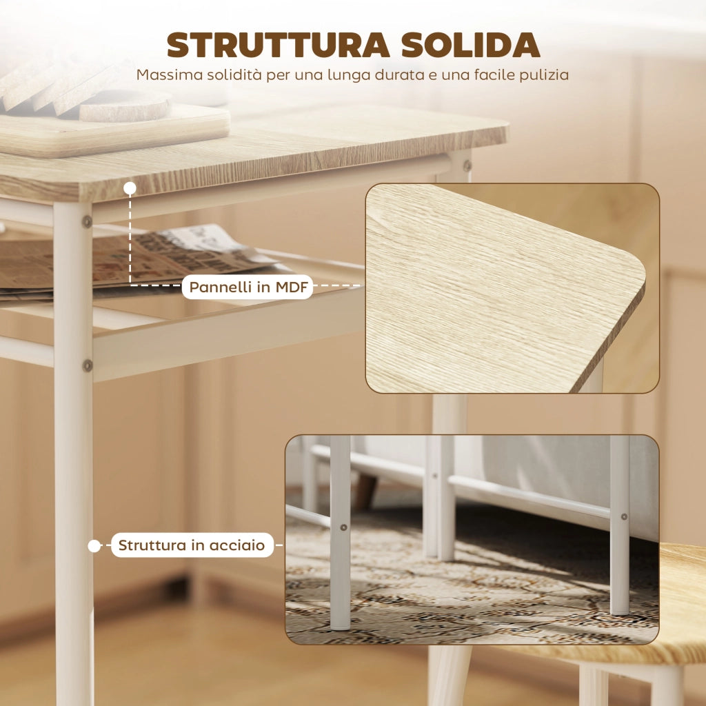 Set Bancone Bar e 2 Sgabelli Alti in Legno ¨C zephmum ¨C Bianco
