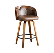 Set di 2 sgabelli da bar 89 cm in legno e PU marrone, schienale floreale