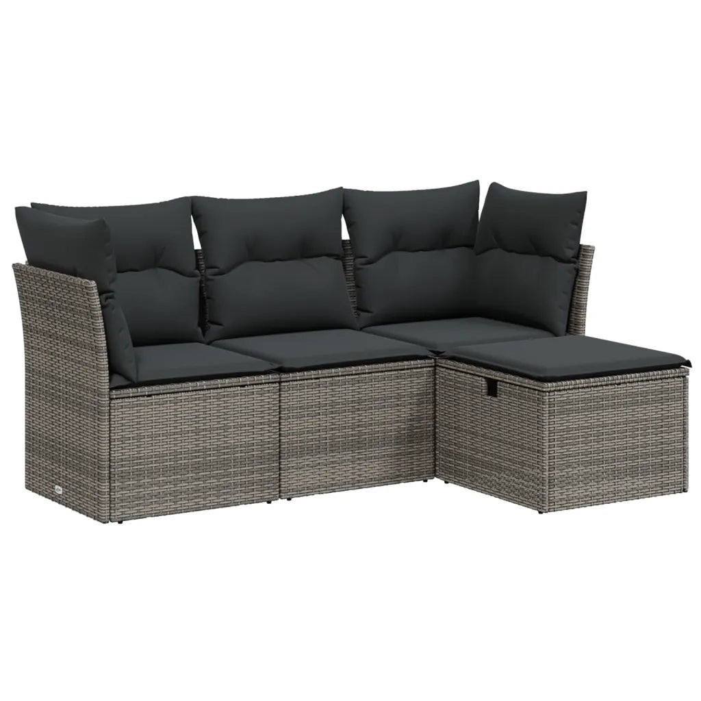Set Divani da Giardino 4 pz con Cuscini in Polyrattan Grigio