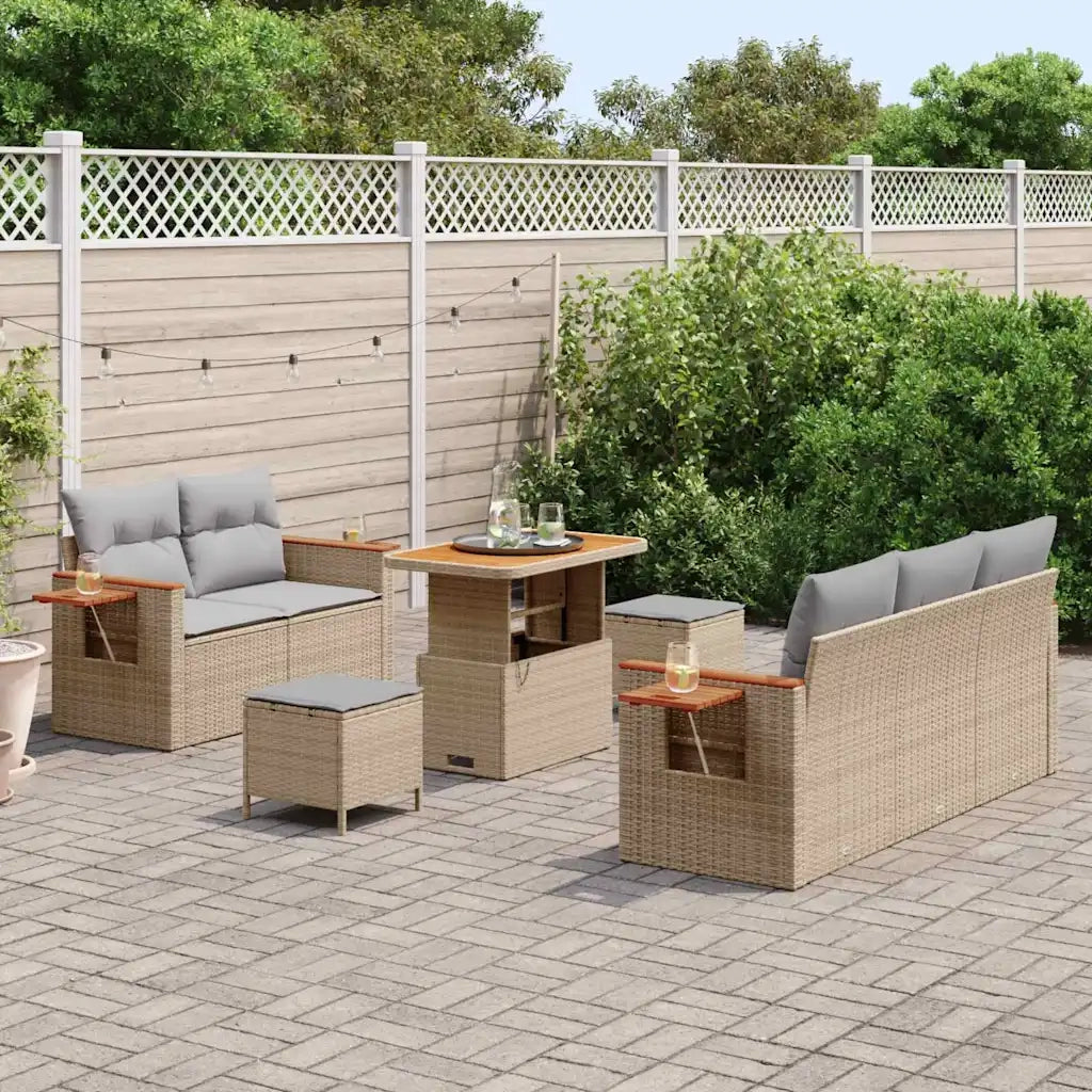 Set Divano da Giardino con cuscino 8 pcs Beige e Grigio Chiaro