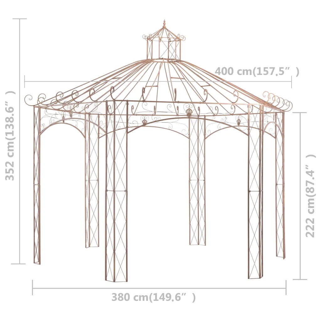 Padiglione da Giardino Marrone Anticato 4 m in Ferro 45439
