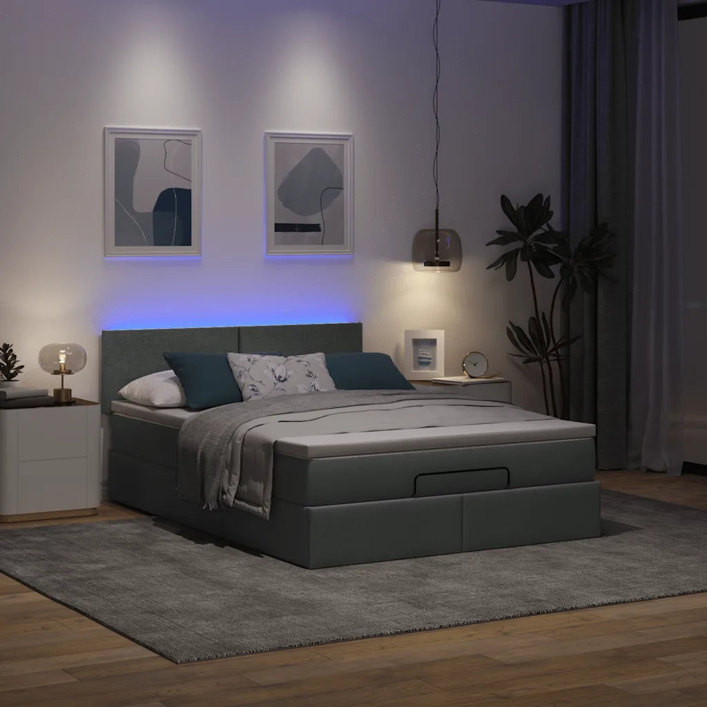 Pouf Letto con Materasso e LED Grigio Scuro 140x190 cm 3312223