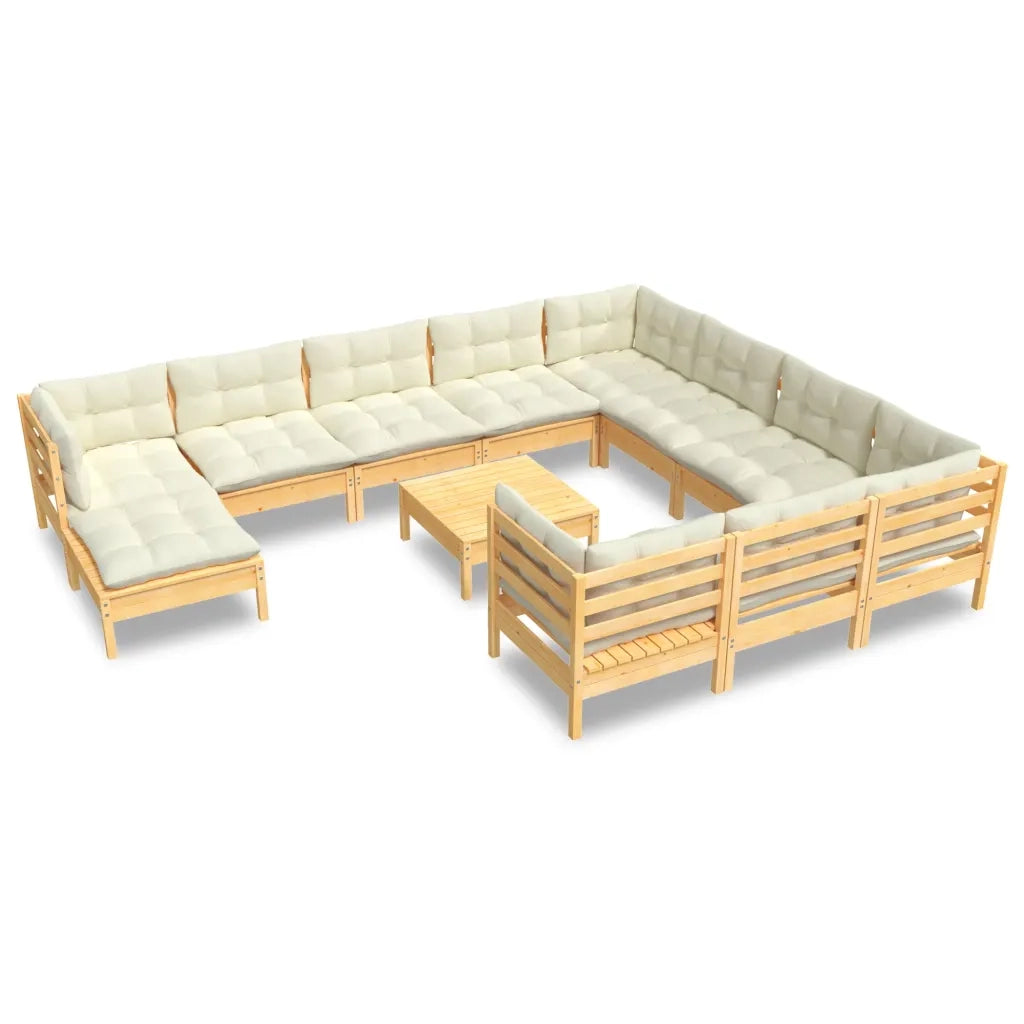 Set Divani da Giardino 12 pz con Cuscini Crema Massello di Pino 3097049