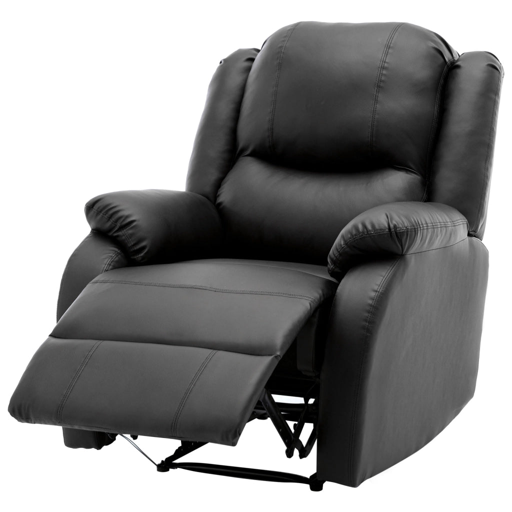 Poltrona relax reclinabile manuale in pelle pu con tasca laterale e poggiapiedi nero 80 × 90 × 100 cm