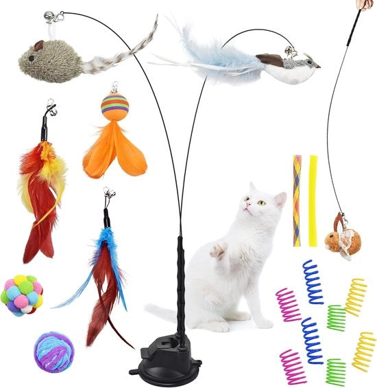 Giocattoli per gatti 22 pezzi - lenza per gatti con penne giocattolo per gatti - set di attività per gatti con topolino giocattolo per gatti - kit per gatti