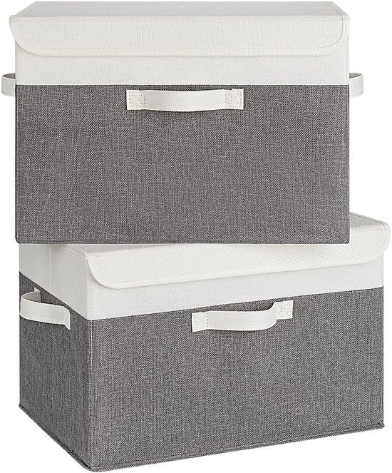 Scatole di Archiviazione con Coperchio Grande - Scatole di Archiviazione per Abbigliamento - Organizzatore di Abbigliamento - Set da 2 - Organizzazione Casa