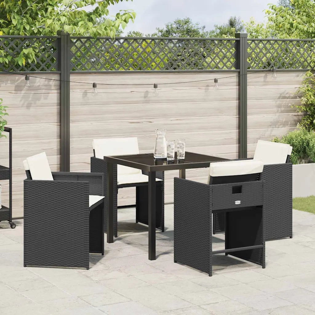 Set da Pranzo per Giardino 5 pcs Nero polyrattan