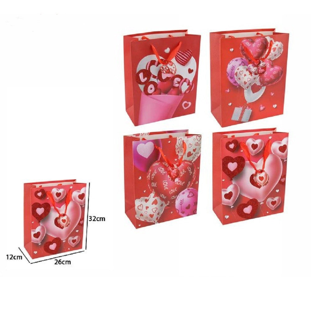 Trade Shop - Set 6pz Buste Regalo San Valentino Cuori 26 X 32 X 12 Cm 69873 Modelli Assortiti -