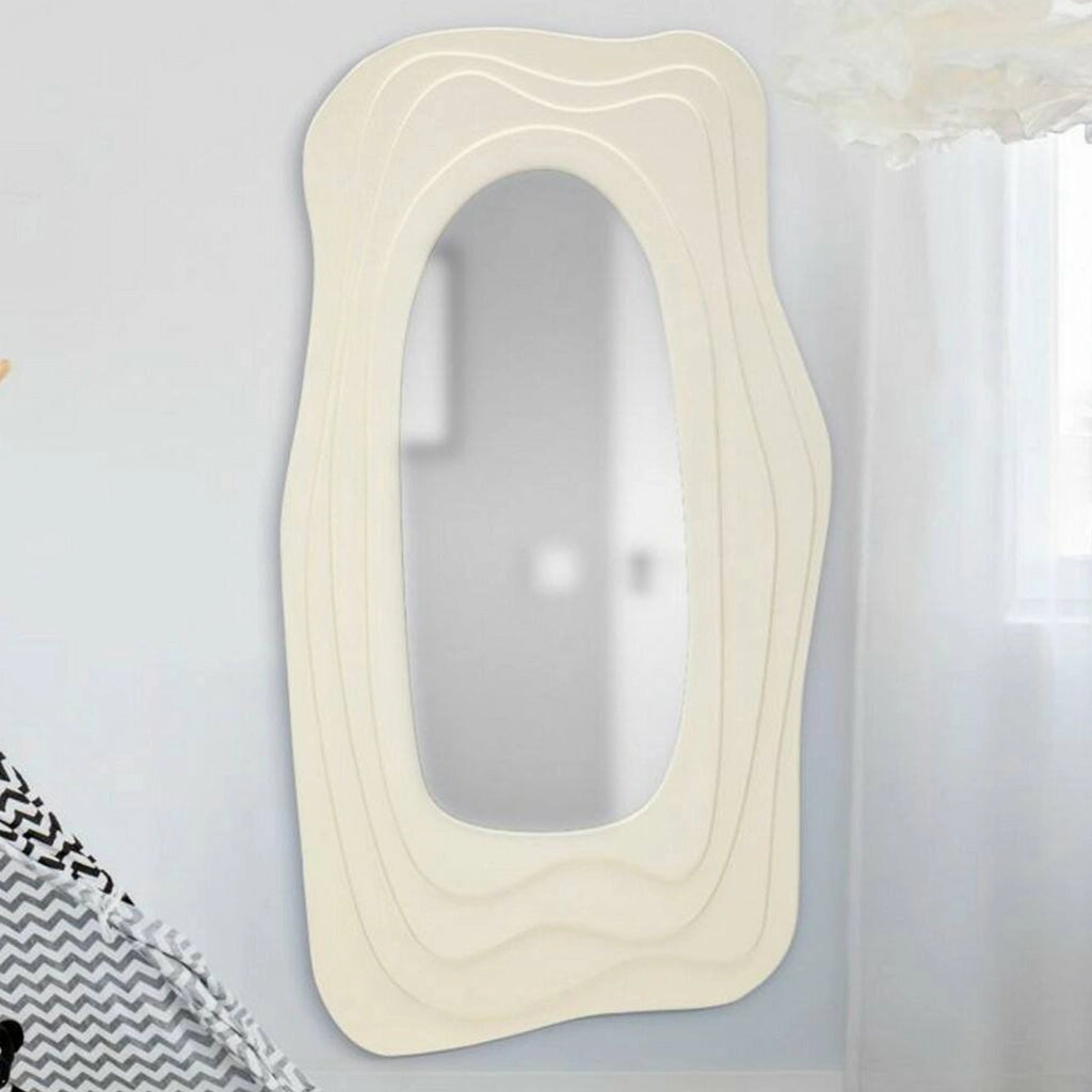Specchio Pregola, Specchiera, Articolo d'arredo a muro, Decorazione con specchio, 90x4 h165 cm, Bianco