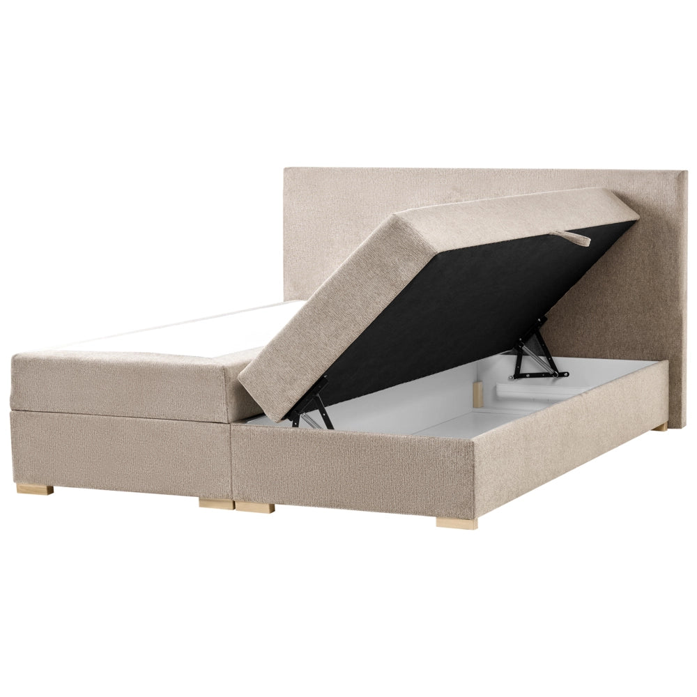 Letto matrimoniale con contenitore sollevabile in tessuto tortora 160 x 200 cm con testiera stile moderno