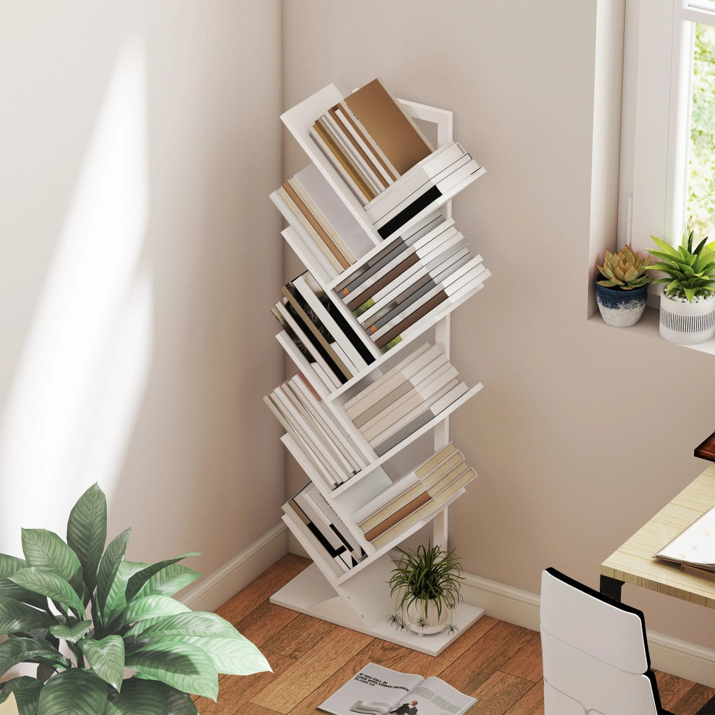 Libreria Scaffale Albero con 9 Ripiani ¨C zephmum ¨C Bianco 50x24x136 cm