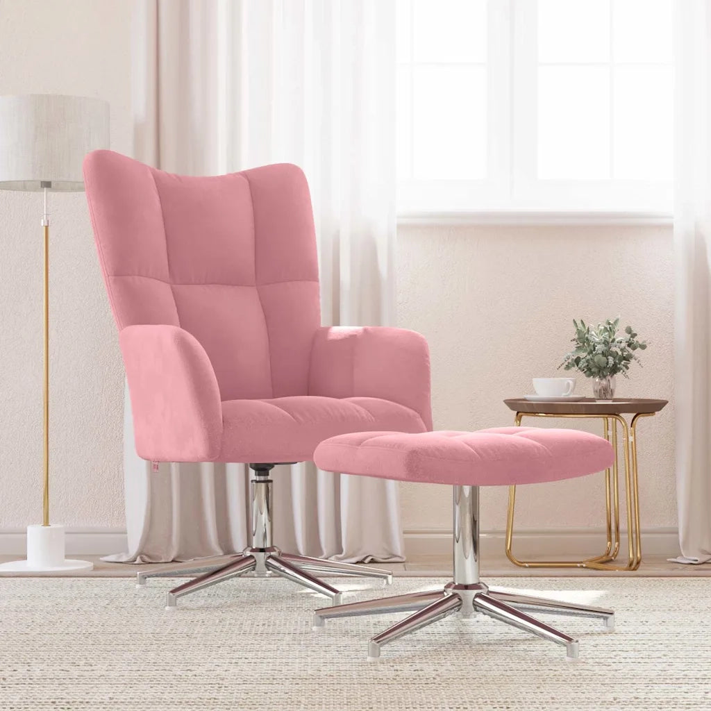 Divano Sedia-Poltrona Relax con Poggiapiedi Rosa in Velluto 156373