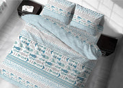 Sacco Copripiumino In 100% Cotone Made Italy Disegno Marino Pesci - Matrimoniale - Azzurro