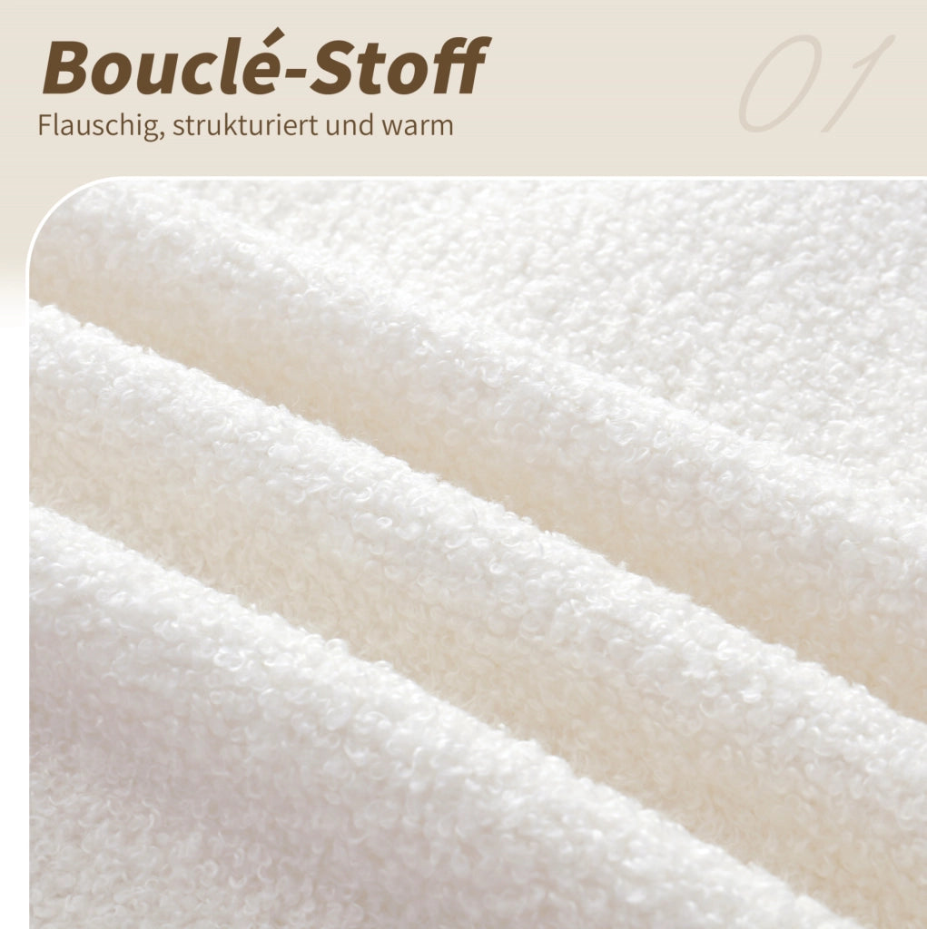 Letto singolo imbottito 90x200 cm in bouclé beige; con rete a doghe e angoli arrotondati