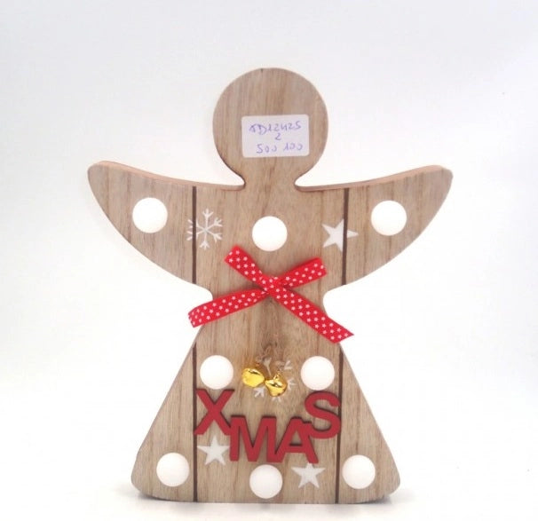 Decorazione Addobbo Natalizio Natale con Base legno con Luce 24 cm