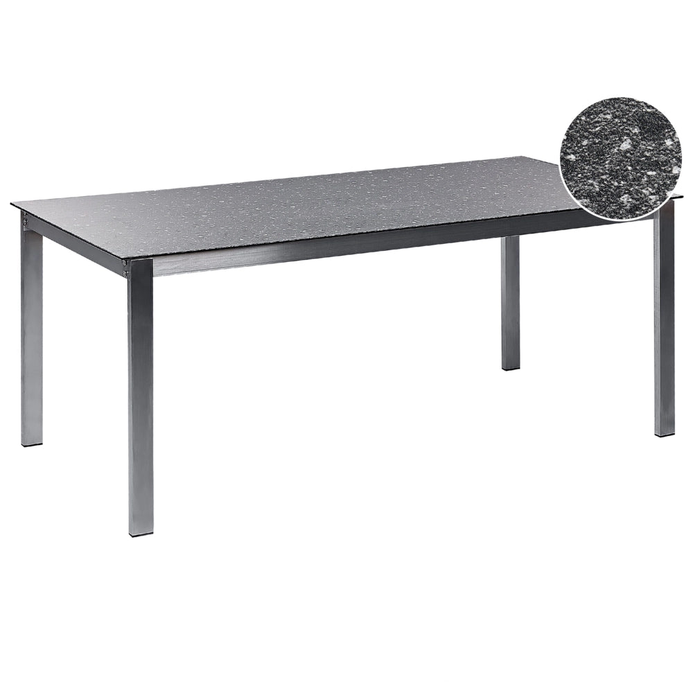 Tavolo da giardino Piano in vetro temperato nero Struttura in acciaio inox Rettangolare 180 x 90 cm 6 posti a sedere