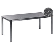 Tavolo da giardino Piano in vetro temperato nero Struttura in acciaio inox Rettangolare 180 x 90 cm 6 posti a sedere
