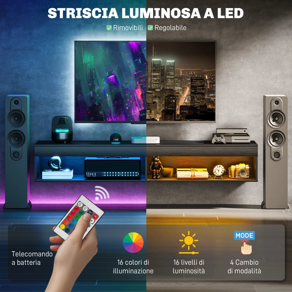 Mobile TV Sospeso con Luci LED e Telecomando ¨C zephmum ¨C Nero, 180x40x30cm