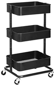 Carrello trasportatore tridimensionale - Trolley di utilità nero con piattaforme regolabili e freni