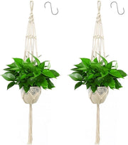 Pannelli per piante appesi - corda di cotone macramé portapianta per muro con 2 ganci a S - contenitore per piante con 2 ganci a S - decorazione per interni e esterni - giardino e balcone - set da 2 - 110 cm