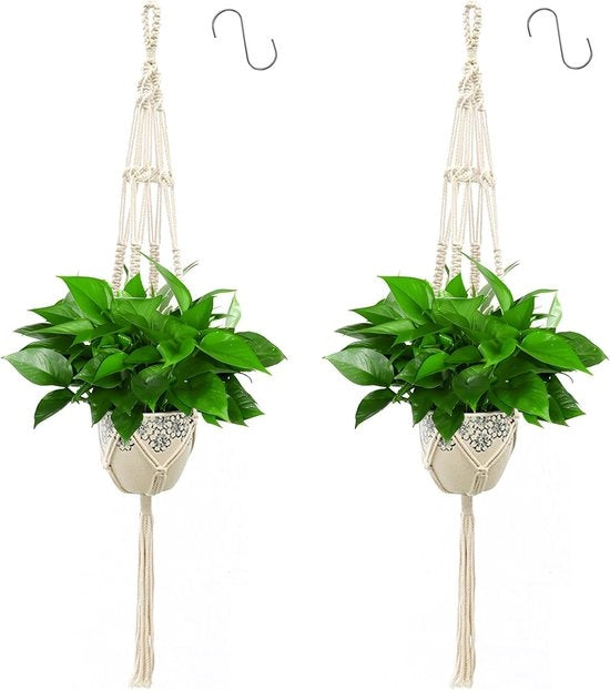 Pannelli per piante appesi - corda di cotone macramé portapianta per muro con 2 ganci a S - contenitore per piante con 2 ganci a S - decorazione per interni e esterni - giardino e balcone - set da 2 - 110 cm