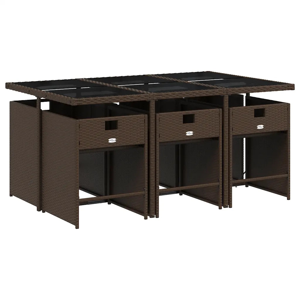 Set da Pranzo da Giardino 7pz | Set Salotto da Giardino con Cuscini in Polyrattan Marrone