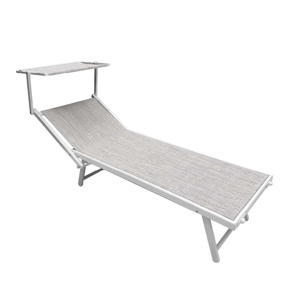 Lettino Prendisole Professionale Pieghevole e Impilabile con Parasole Regolabile, Schienale Reclinabile 2 Posizioni, Struttura in Alluminio, Tessuto Impermeabile UV Resistente, Portata 110 Kg Grigio