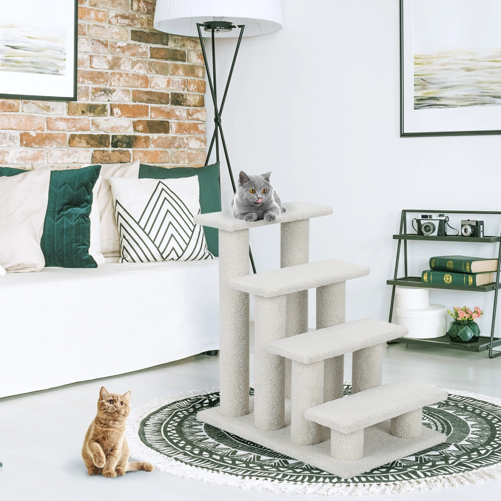 Albero di gatto per graffiare in truciolare, Albero rampicante per gatti 60cm Bianco-Alberi Tiragraffi
