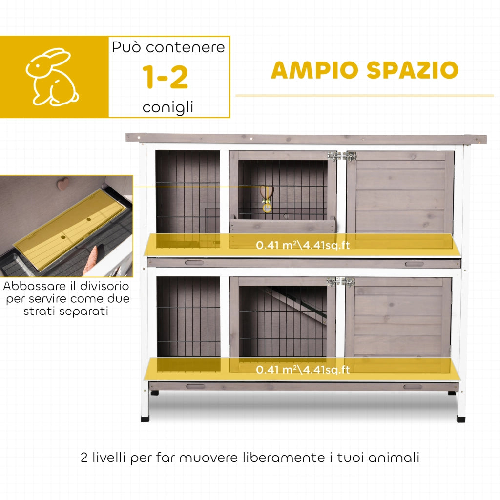 Conigliera da Giardino a 2 Livelli ¨C Xylo ¨C Legno Marrone con Tetto Apribile 122x50x101 cm