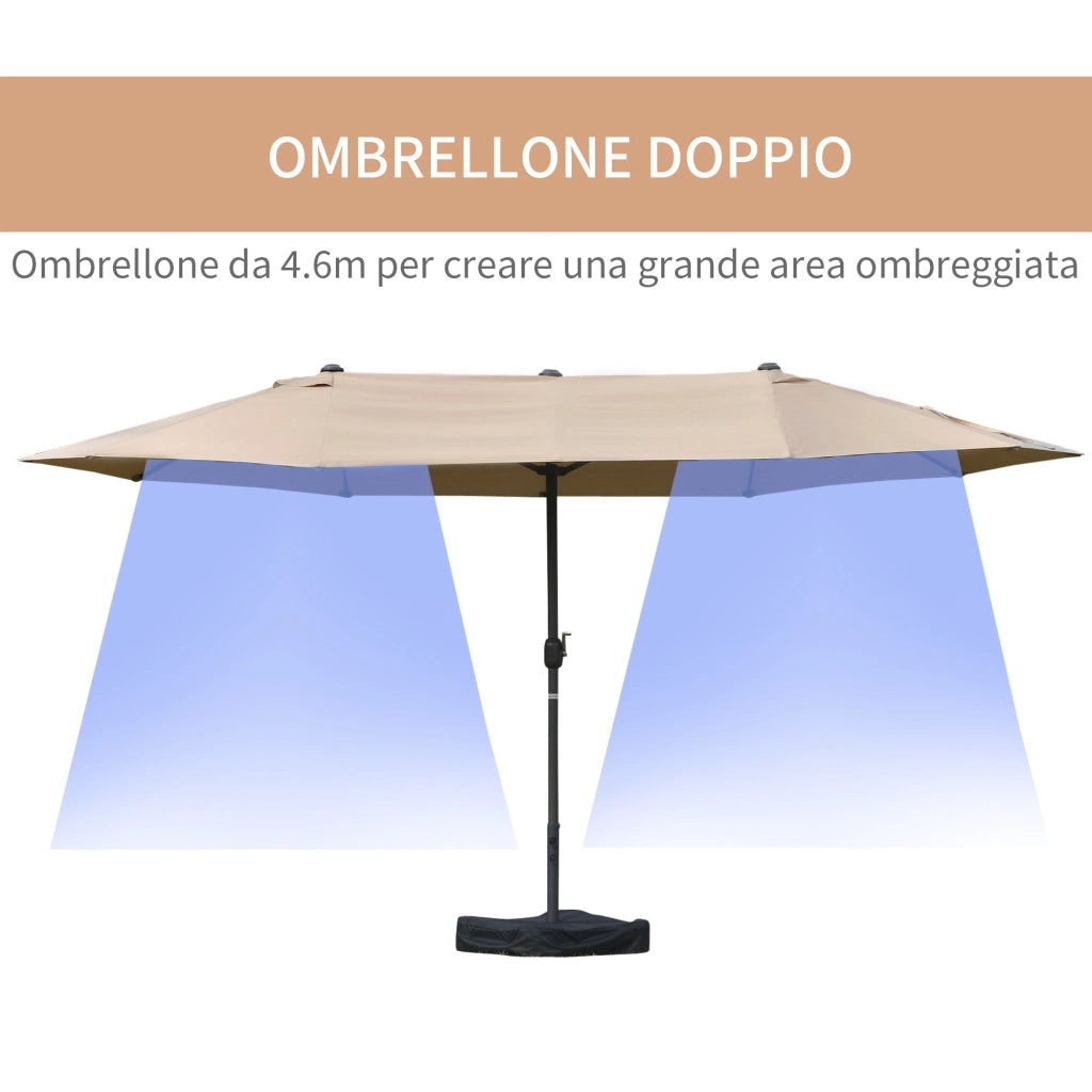 Ombrellone da Giardino Doppio 4,6x2,7m in Acciaio e Poliestere Cachi