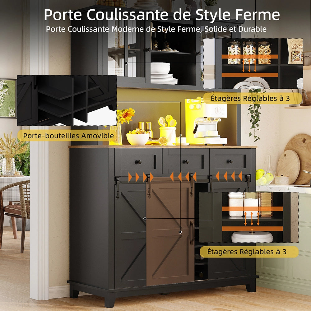 Armoire de cucina lussuosa - Xylo - 105??38,4??180 cm - Nero - Ante a vetro, illuminazione LED a colori variabili, ripiani regolabili