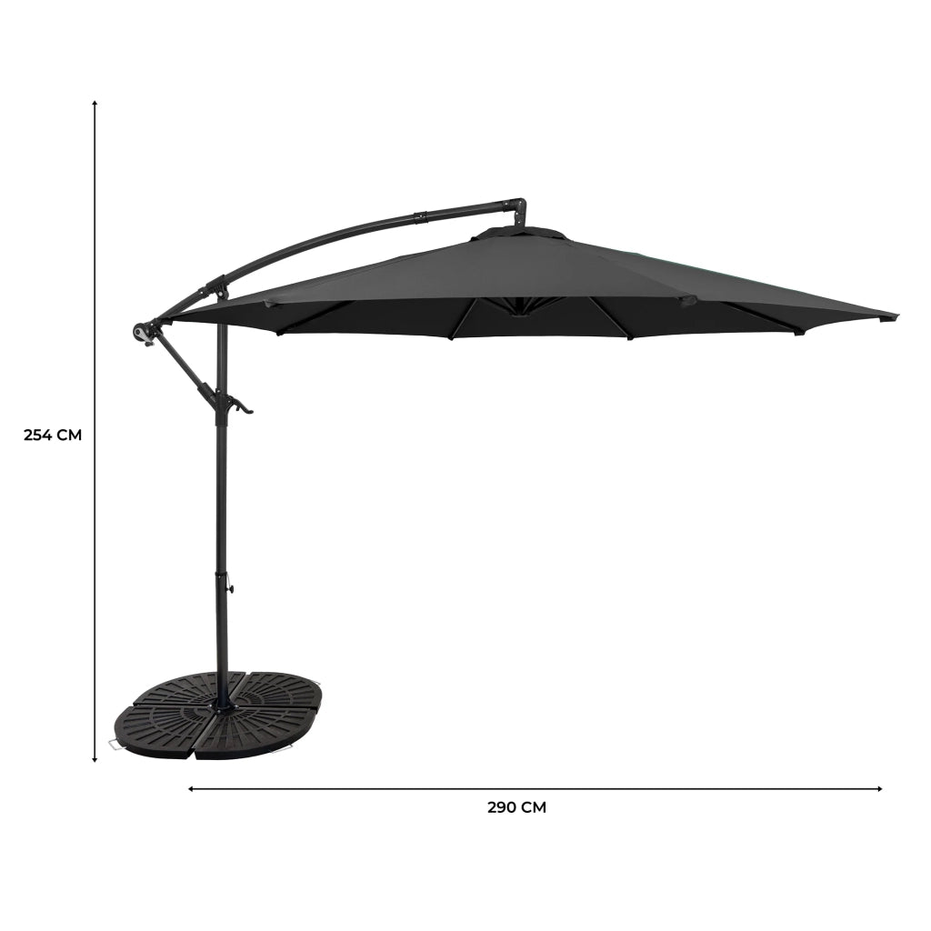 Ombrellone Decentrato 3m Grigio Banana con Base 4 Pesi 56kg