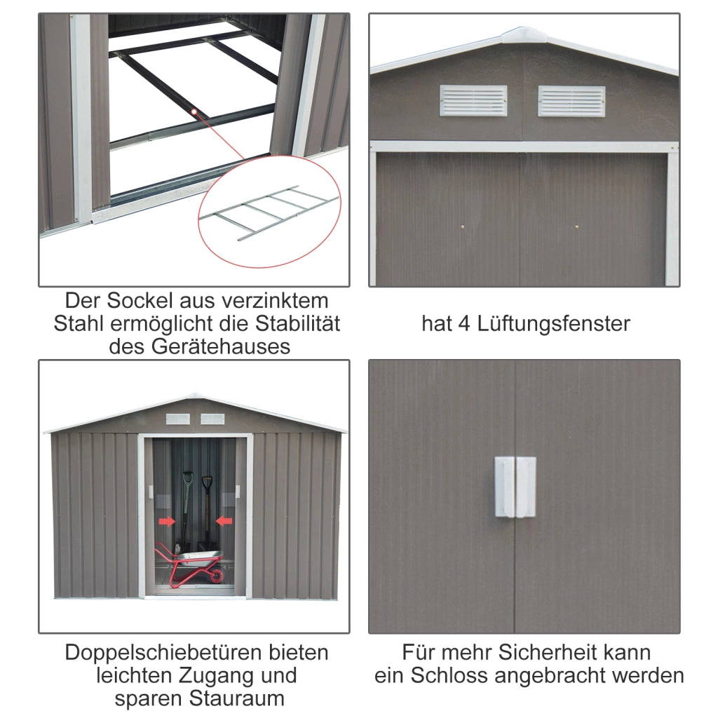 CASA DA GIARDINO 277x195x192 cm Acciaio Grigio con 2 porte scorrevoli