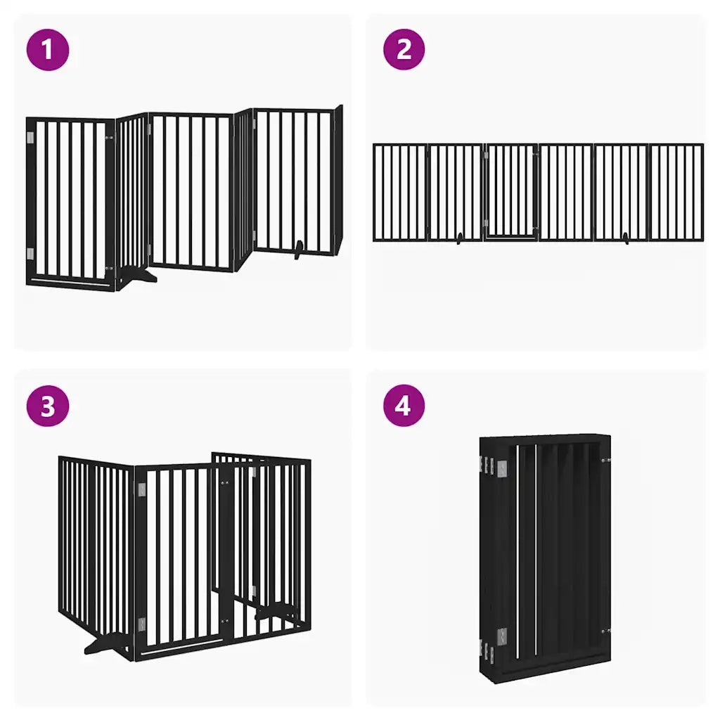 vidaXL Cancello per Cani Porta Pieghevole Nero 6 Pannelli 300cm Pioppo