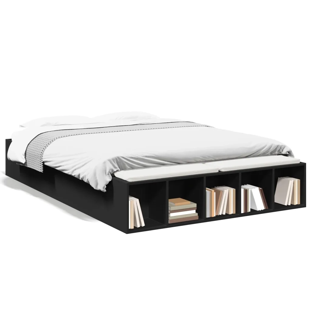 Letto matrimoniale | Letto per adulti | Giroletto Nero 135x190 cm in Legno Multistrato