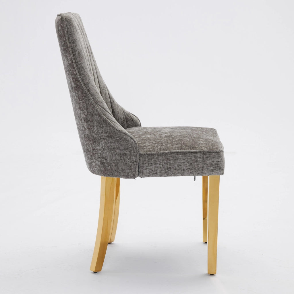 Sedie da Pranzo Imbottite in Velluto ¨C Xylo ¨C Set 2 Pezzi, Grigio, Gambe in Metallo Dorato