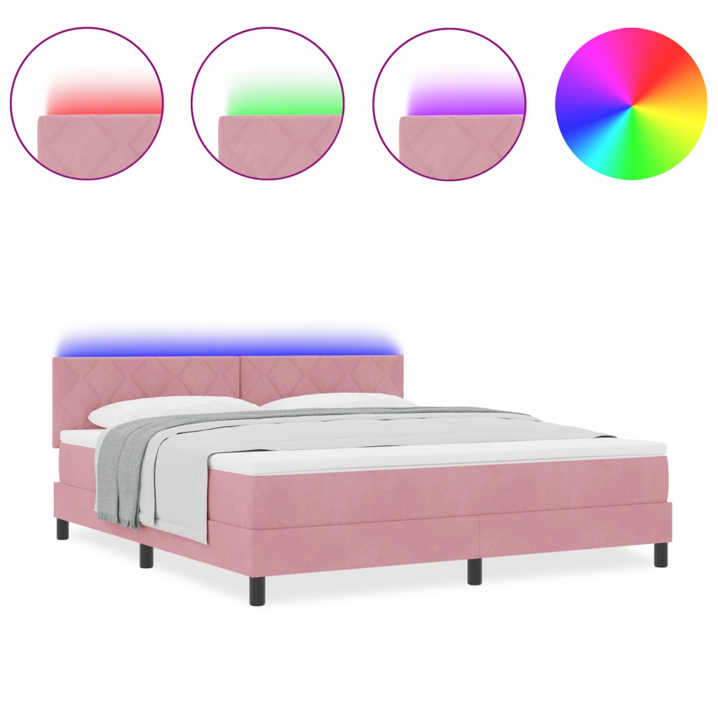 Letto Box Spring  con Materasso e LED Rosa 180x200 cm Velluto