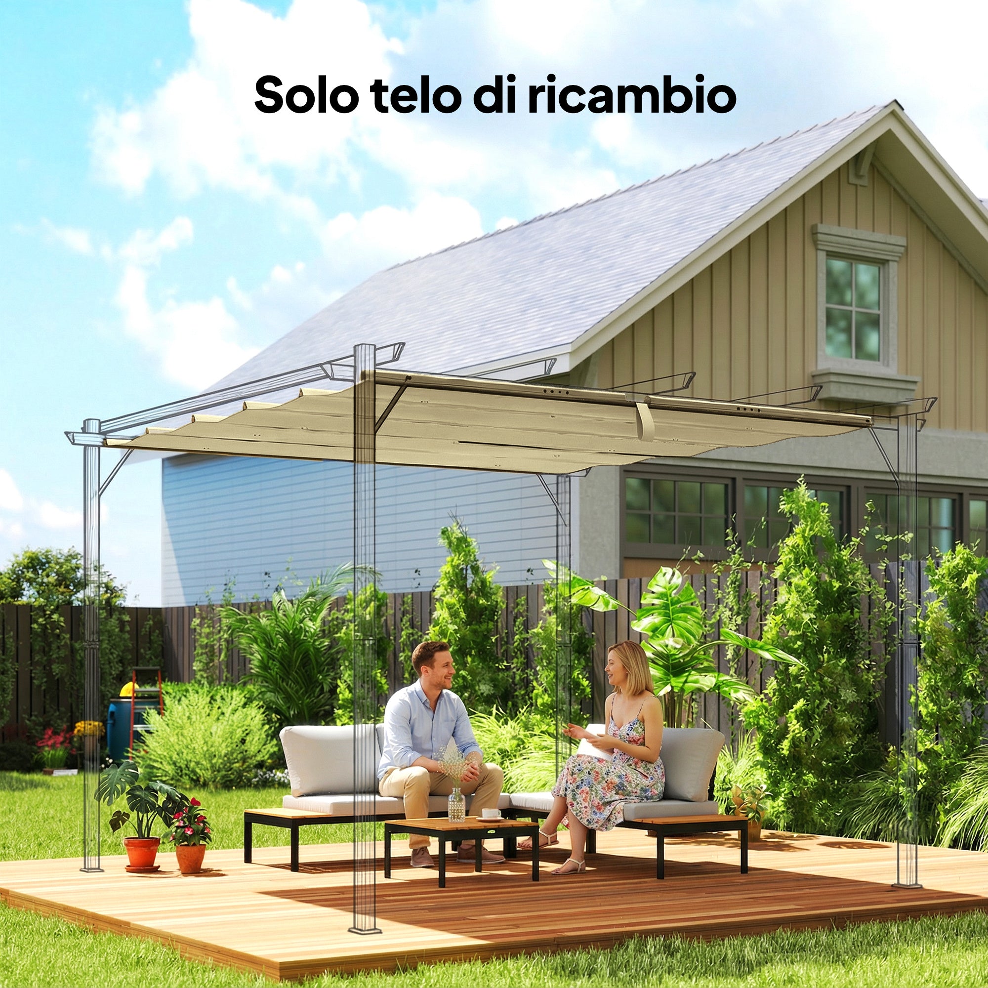 Telo per Pergola 288x298 cm con Fori di Drenaggio in Poliestere Traspirante UV30+ Beige