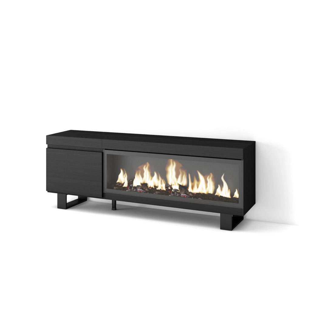 Mobile TV Soggiorno, 158x35x57cm, Per TV fino a 65", Camino elettrico XXL, Design industriale, Nero RF3246