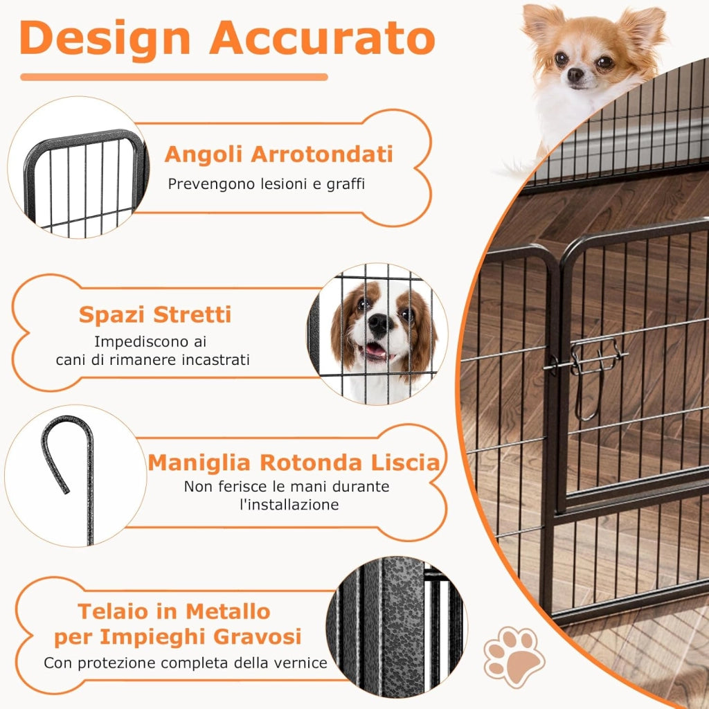 Recinto per Cani Interno ed Esterno, 8 Pannelli Altezza 60 CM Recinzione per Piccoli/Medi Animali/Coniglio/Gatto, Cancelletto Portatile Pieghevole con Porta (190 x 60 cm)