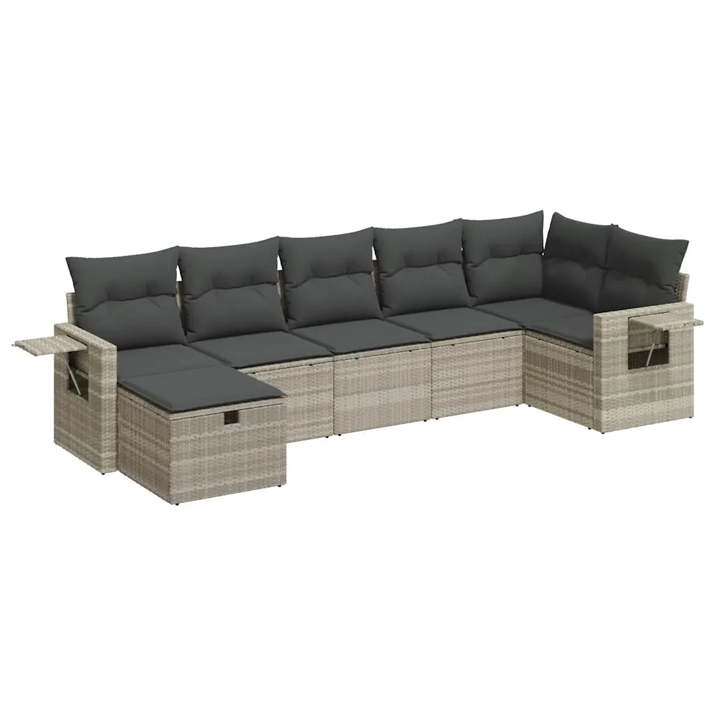 Set Divani da Giardino 7pz con Cuscini Grigio Chiaro Polyrattan 3325508