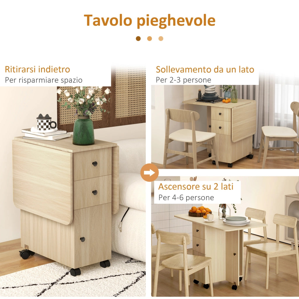 Tavolo Pieghevole con Cassetti e Armadietto ¨C Zephmum ¨C Legno 120x60x76.5 cm