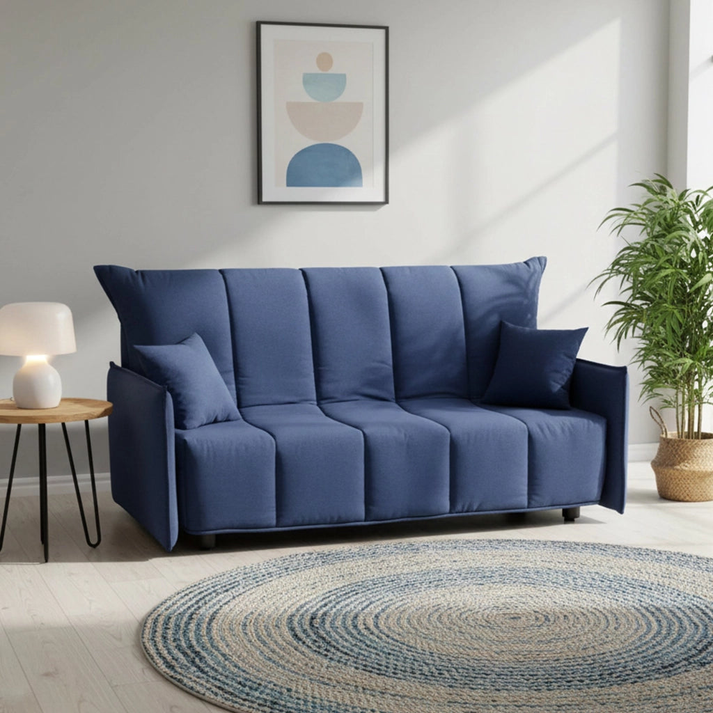 Divano Letto Ardis, Divano a 3 posti, Made in Italy, SofÒ  Soggiorno con apertura a carrello con apertura a carrello, in tessuto imbottito, con Braccioli standard, cm 190x90h85, colore Blu
