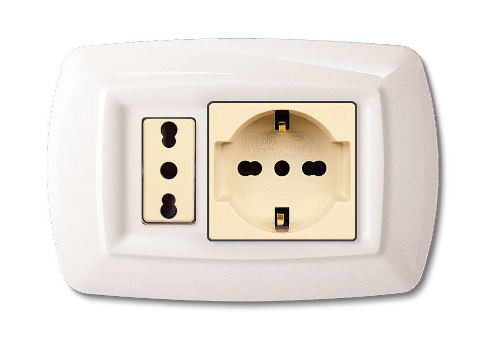 tondo' placca mod.magic in termoplastica,presa schuko + modulo,colore bianc cod:ferx.5912