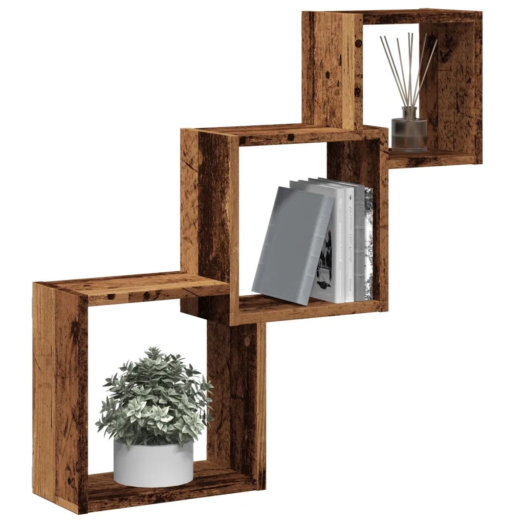 Mensole Cubo Parete | Mensola sospesa Legno Antico 68x15x68 cm Legno Multistrato