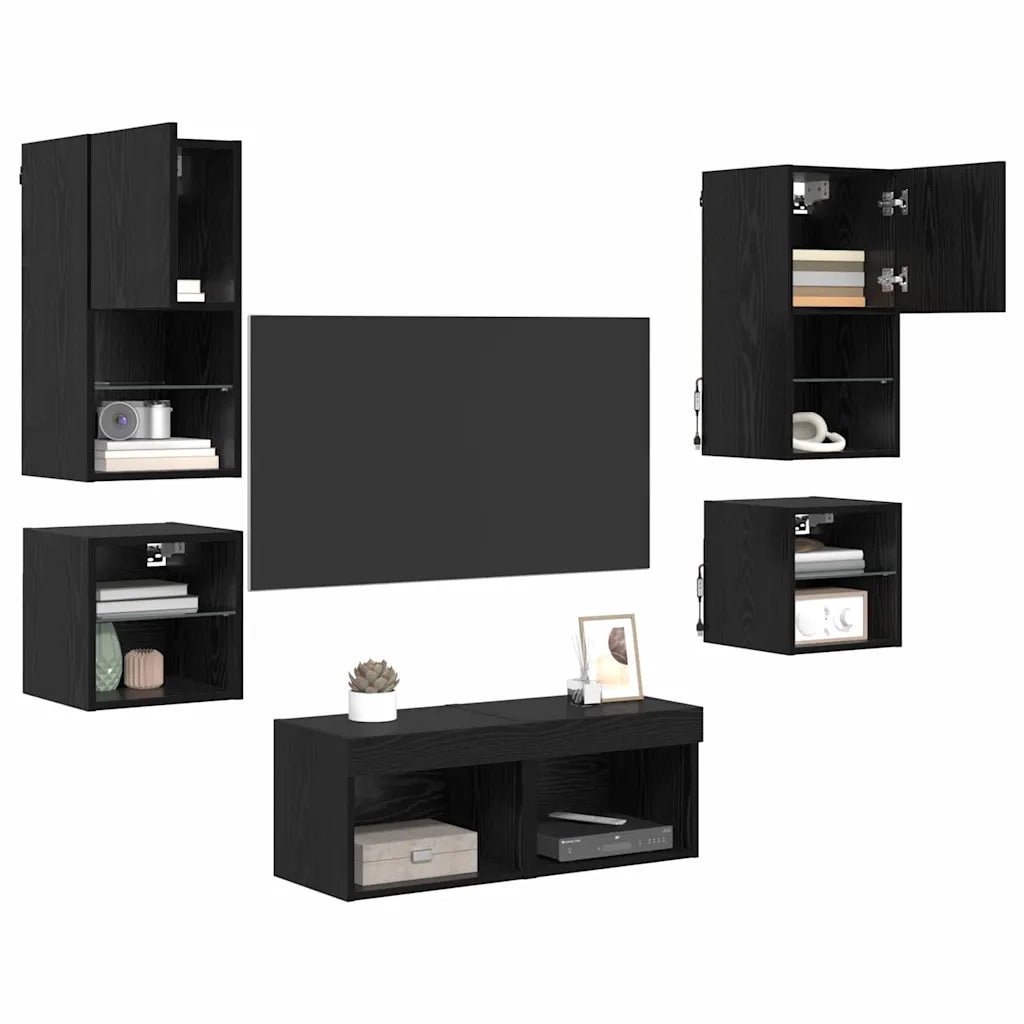 Mobile per TV a Muro 8 pz-Set di 8 Credenza per TV sospesa Rovere Nero Legno multistrato