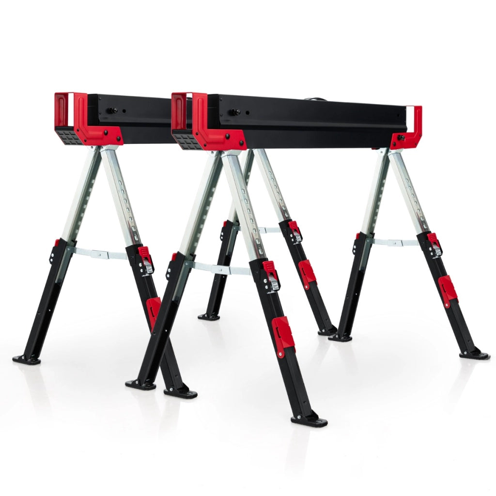 Set di 2 cavalletti pieghevoli con 2 x 4 bracci di supporto altezza regolabile, Cavalletti per sega portatili-Tavoli da lavoro