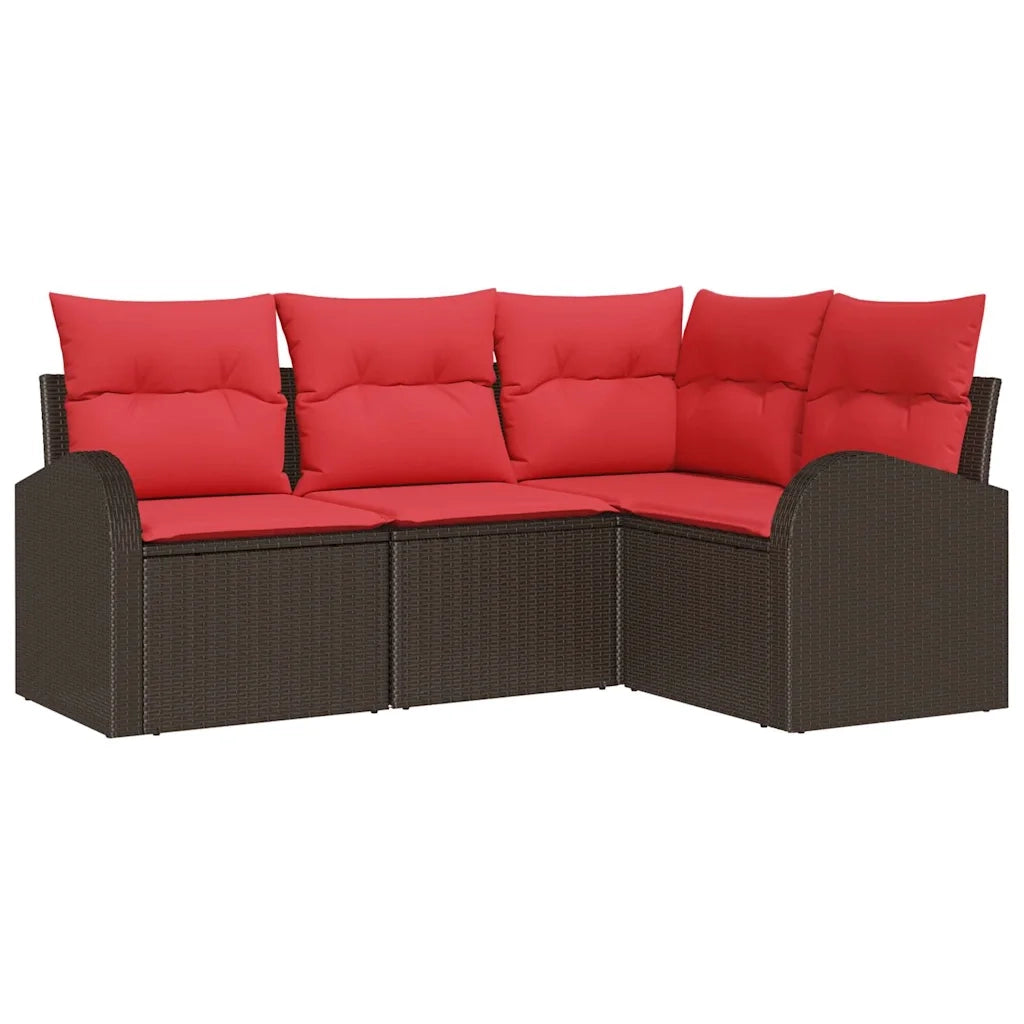 Set Divano da Giardino 4 pcs Marrone e Rosso polyrattan 3354693